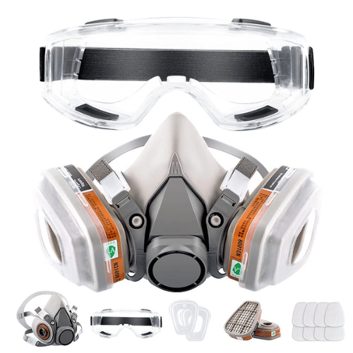 RBLCXG Respirator Reusable Half Face Cover Gas Mask with Safety Glasses